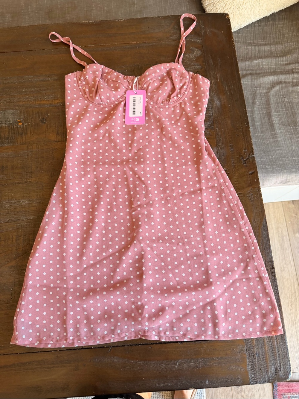 Edikted Pink Polka Dot Spaghetti Strap Mini Dress